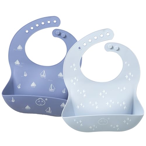 Little Dimsum Bavoirs silicone bébé ajustables imperméables voilier