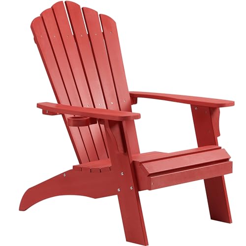Image of Psilvam Adirondack Chairs with Cup Holder, Poly Lumber 1PC,Red