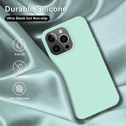 Image of Elzzi Microfiber Candy Case Compatible for iPhone 14 Pro Max, Shockproof Slim Back Cover Liquid Silicone Case (Mint), Green