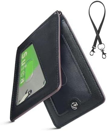 （23:30時点） [LuoLuo] 定期入れ メンズ パスケース 5枚収納 本革Dカン 薄型 バタフライ ICカード2枚使用可能 ストラップ付き 通勤 通学 (ブラック)