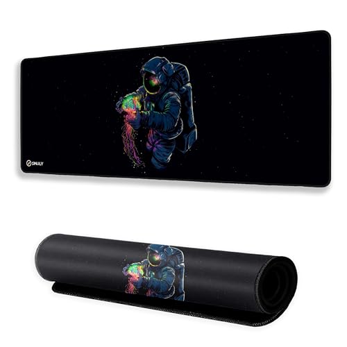 Image of Astronaut Space Mouse Pad 12x32 Inch 3mm Extended Gaming Desk Mat with Anti-Slip Rubber Base Mousepad for Smooth Surface Desk pad for PC & Laptop Use Waterproof & Stiched (Multicolour) Deskpad