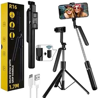 Smars R16 Selfie Stick with Tripod Stand | 6-Feet Long | Bluetooth Wireless Remote | Detachable Phone Holder | Compatible ... Price In India