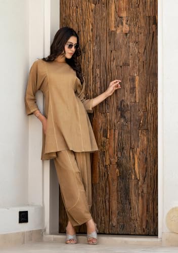 Image of GoSriKi Women's Rayon Viscose A-Line Solid Kurta with Pant