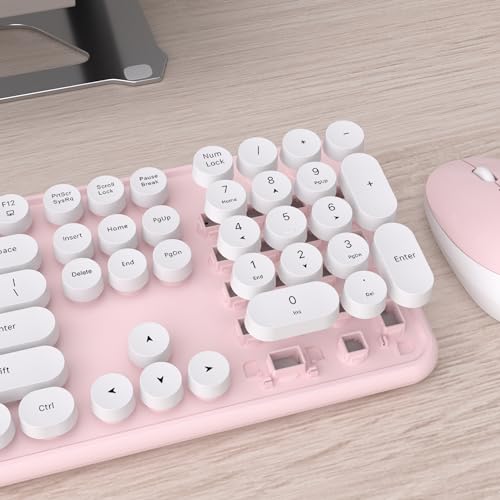 Image of UBOTIE Colorful Wireless Keyboard and Mouse Combo (Pink-White)