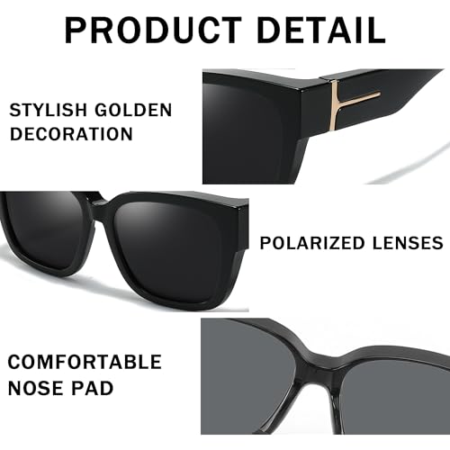 Image of SIPHEW Mirrored Sunglasses Polarized Fit Over Glasses for Women - Trendy Large Square w UV400 Protection Sun Glasses