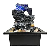 Indoor Tabletop Water Fountain Rotating Ball Rock Waterfall Fountain with Colorful Lights and Natural River Rocks, Zen Meditation for Home Office Decor (B)