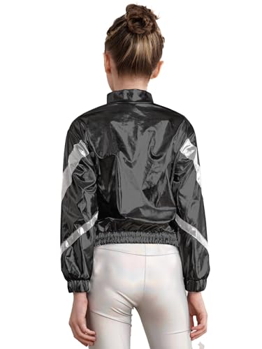 Girls Boys Shiny Metallic Bomber Jacket for Kids Zip Up Coat Outerwear Hip Hop Jazz Dance Clothes2