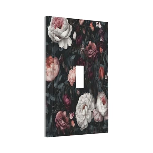 Decorative Light Switch Cover Plate Rustic Big Pink Flowers White Peony Floral 1 Gang Wall Plate Oversized Single Toggle Wall Cover Plate Jumbo Electrical Switchplate Faceplate