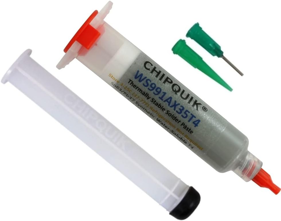 Chip Quik WS991AX35T4 Thermally Stable Solder Paste WS (Water-Soluble) Sn63/Pb37 T4 (35g syringe)