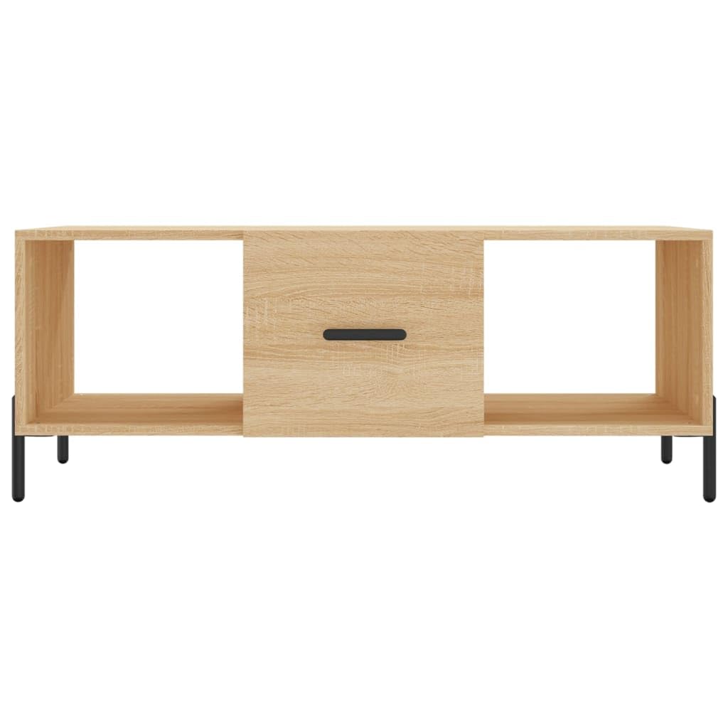 Mesa de centro Sonoma roble 102 x 50 x 40 cm moderna de madera con patas de hierro espacio de almacenamiento 3 compartimentos puerta aparador para salón, dormitorio, oficina o pasillo