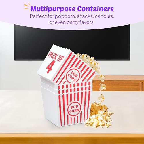 kedudes popcorn boxes plastic reusable - grease-proof leak-resistant - redwhite popcorn design - popcorn buckets - 10x85x85 inch