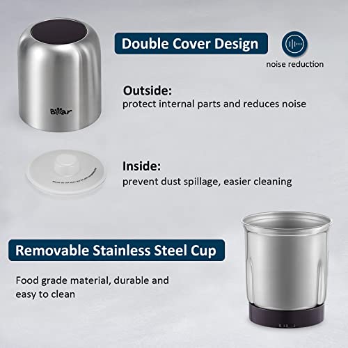 Bear Coffee Grinder, Spice Grinder, 300W Powerful Electric Herb Grinder With 200G Removable Cup For Spices, Pollen, Herb,And Coffee Beans, With Cleaning Brush #TOP1