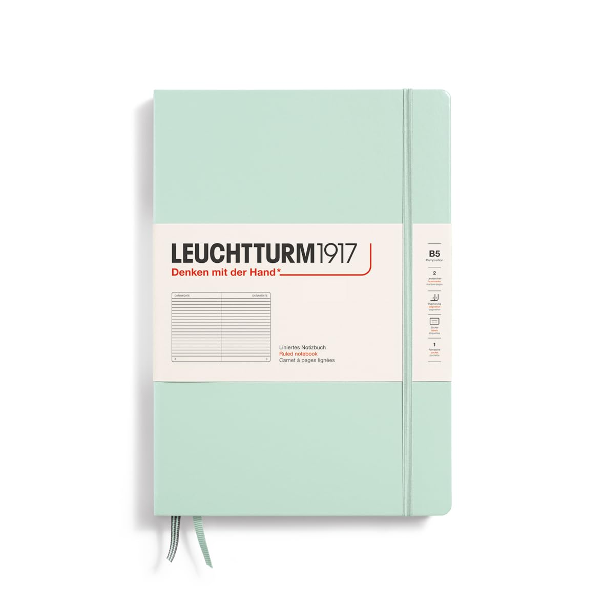 LEUCHTTURM1917 - Notebook Hardcover Composition B5-219 Numbered Pages for Writing and Journaling (Mint Green, Ruled)
