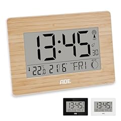 ADE Große Funkuhr digital mit XXL-Ziffern | Tischuhr mit Kalender und Wochentag | Digitale Uhr mit Temperaturanzeige | Funkwecker digital mit Batterie | Gehäuse mit echtem Bambus