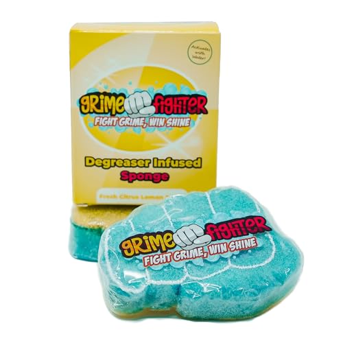Image of Degreaser Dish Soap Infused Cleaning Sponge, Activates with Water, 2 Pack, Non Scratch, Ergonomic, Fresh Citrus Lemon Scent