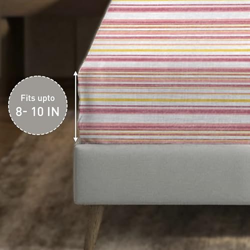 Image of MYTRIDENT Soft Comfort Bedsheet for Double Bed King Size | 182 cm x 198 cm + 30 cm | 200 TC, Sateen Weave, 100% Cotton, Elastic fittedsheet with 2 Pillow Covers and Breathable - Bloom Era