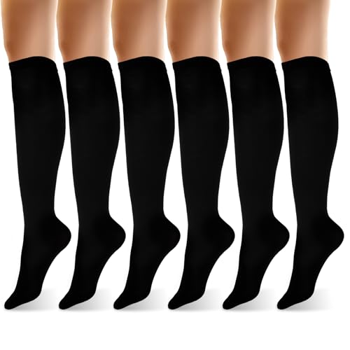 Skrfren Womens Knee High Socks Black Knee Socks Cotton Tall Sock Long Tube Boot Sock Womens Knees High Athleticsock Thin Cotton Blend Trouser BootSock for Casual Outdoor Sport Black