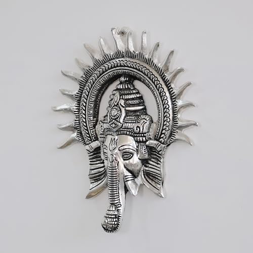 Image of Metal Ganesha ji Statue,Ganpati Wall Hanging Sculpture Lord Ganesh Idol Lucky Feng Shui Wall Decor Your Home, Office,Religious Gift Article (Silver)