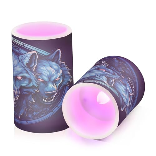 ALAZA Wolf (33) Flickering Flameless Candles Battery Operated with Remote Timer,Tea Light Candles LED Pillar Votive Candles Set of 2 for Outdoor Indoor Decorations