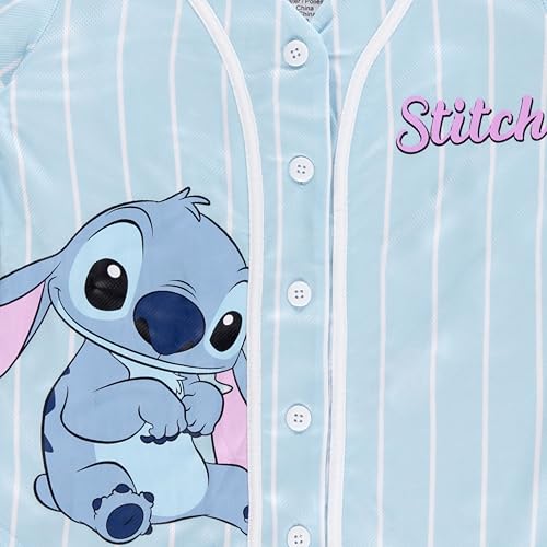 Image of Disney Lilo & Stitch Girls Baseball Jersey Shirt Button Down Kids Tee Stitch Angel Sizes 4-16