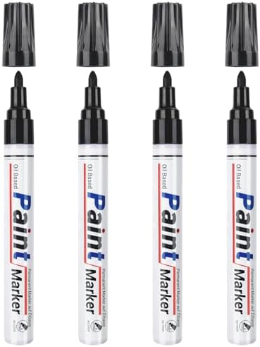 DAPAWIN Black Paint Pen Permanent Marker Waterproof -4 Black paint markers,paint marker for Metal,Rocks,Wood,Plastic,Tire,Glass,Fabric,label,Medium Tip,Oil Based Markers Pens Permanent