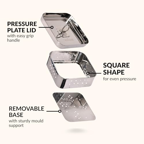 Image of Nestasia Large Stainless Steel Paneer Maker (550 ml) - Square Paneer Maker Mould Press with Lid | Rust Resistant Medium Paneer Strainer - Perfect for Fresh Paneer, Tofu & Sprouts