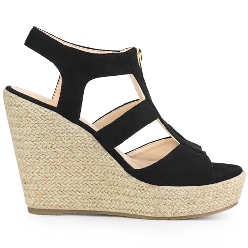 Allegra K Allegra K Women's Wedges Zipper Sandals Platform Wedges Heels Sandals 7 Black