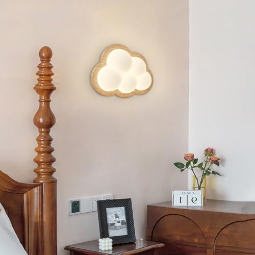 Aplique de pared de nube creativa LED en madera maciza para iluminación interior 7