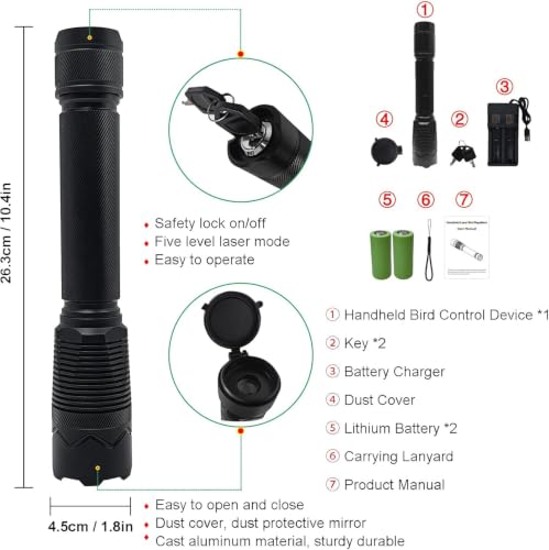 Repelente de aves láser verde con 6 modos de haz para control de plagas exterior 7
