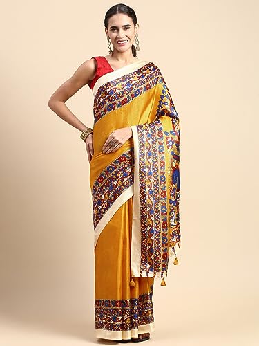 Image of RANI SAAHIBA Women's Art Silk Kalamkari Saree With Blouse Piece