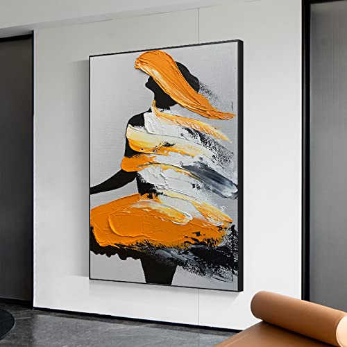 Peinture à l'huile ballerine orange fait main | Toile de luxe grand format vertical