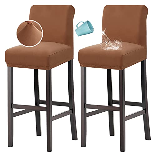 H.VERSAILTEX 100% Waterproof Bar Stool Cover Stretch Counter Stool Pub Chair Slipcover for Dining Room Removable Soft Thick Solid Fleece Fabric Bar Stool Slipcovers Set of 2, Camel