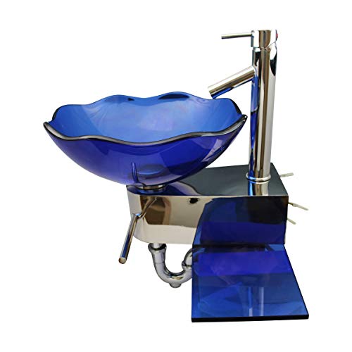 Renovators Supply Manufacturing Small Sink 23.25 In. Blue Small Bathroom Sink With Chrome Faucet, Pop Up Drain And Towel Bar, Wall Hung Vessel Sinks For Bathrooms #TOP4