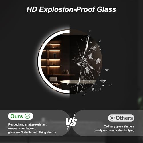 Image of NEWBULIG 24 Inch Round LED Bathroom Wall Mirror with Lights, Light up Vanity Bathroom Mirror for Over Sink, Anti-Fog and Dimmable, Front Light and Backlit, Memory Function, Shatter-Proof, White