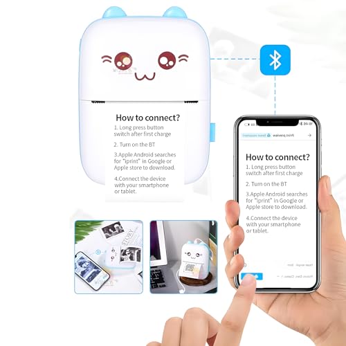 Image of WISHKEY Penguin Design Mini Portable Printer, Wireless Bluetooth Connectivity for Android & iOS System, Inkless Black and White Thermal Printer with Printing Paper Roll, (Pack of 1, Assorted)