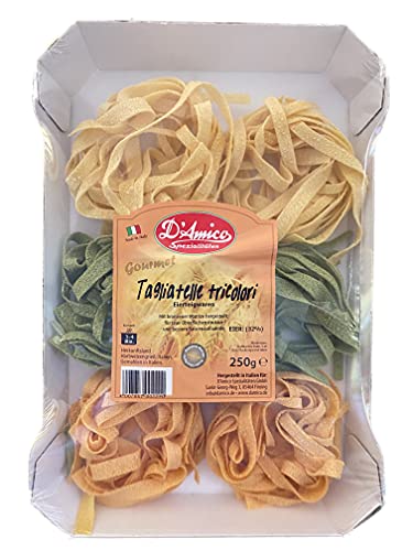 D'Amico Spezialitäten - 5 Packungen zu je 250g - Gourmet Tagliatelle dreifarbig - Eierteigwaren - mit bronzener Matrize hergestellt - 5 Packungen Cover