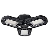 LED Garage Lighting, Deformable Garage Light 6000LM, 60W LED Garage Ceiling Lights, Shop Lights with 3 Adjustable Panels, Ceiling LED Light for Garage, Basement Warehouse Etc.(Black)