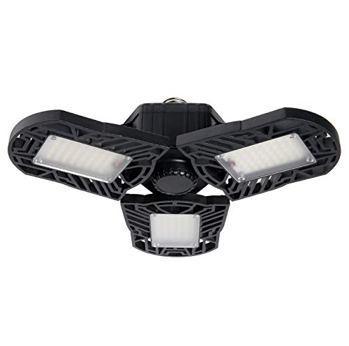 LED Garage Lighting, Deformable Garage Light 6000LM, 60W LED Garage Ceiling Lights, Shop Lights with 3 Adjustable Panels, Ceiling LED Light for Garage, Basement Warehouse Etc.(Black)
