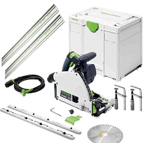 Festool Tauchsäge TS 60 KEBQ-Plus-FS, 577417 (mit Führungsschienen, Verbindungsstück, Schraubzwingen, Innensechskantschlüssel, Kreissägeblatt, Sichtfenster, Splitterschutz), im Systainer