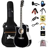 Winzz Guitare électro-acoustique folk 4/4 pour débutants et enfants à partir de 12 ans (gaucher noir)