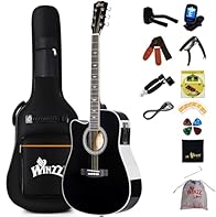 【New and Improved Design】Expertly crafted in glossy black, the guitar is classic and popular, and will never go out of style. White ABS edges, black and white inlays make the guitar no longer dull, adding a bit of vitality to the black guitar, the le...