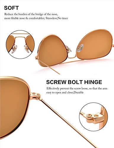 LUENX Aviator Sunglasses for Mens Polarized Brown Amber Lenses Gold Metal Frame UV400 Protection Classic Style
