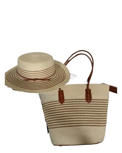 Sac tissé grande capacité avec chapeau d'herbe de plage