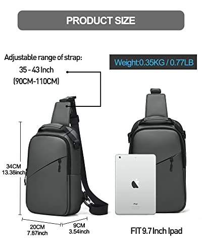 Seafew Grey Sling Crossbody Backpack Shoulder Messenger Bag For Men Women, Mini Anti Theft One Strap Motorcycle Backpack Sling Tactical Chest Bag For Hiking Walking Biking Travel Cycling #TOP4