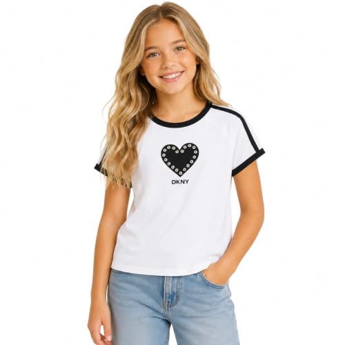 Image of DKNY Girls Shirts - Lightweight Cotton Blend Short Sleeve Crewneck Graphic Tee Cute Tops - Casual Trendy Girls Summer Clothes