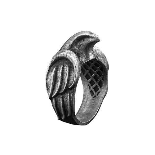 BySilverStone - Handmade Silver Winged Falcon Ring for Men, Wild Bird Engraved Jewelry
