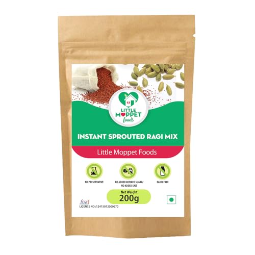 Image of Little Moppet Foods - Instant Sprouted Ragi Mix 200g | No Additives and Preservatives | Free from Added Salt and Sugar | Mixture of Sprouted Ragi and Roasted Gram