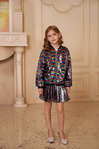 Image of GRACE KARIN Girls Sequin Jacket Kids Bomber Zip Outwear Sparkle Fall Top Cardigan Dress Coat Size 5-14