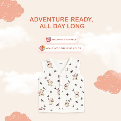 Image of Kidbea Newborn Baby Jhabla Muslin Cotton Clothes for Boys & Girls | Soft Breathable, Cute Printed Sleeveless Baby Wear with Button Closure