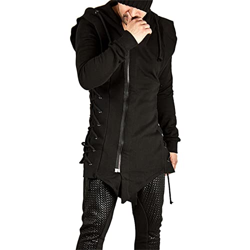 Men's Fashion Long Hooded Outwear Hoody Sweatshirt Teenager Hoodies Coat Slim Fit Longline Cardigan Jacket, Black, XX-Large3